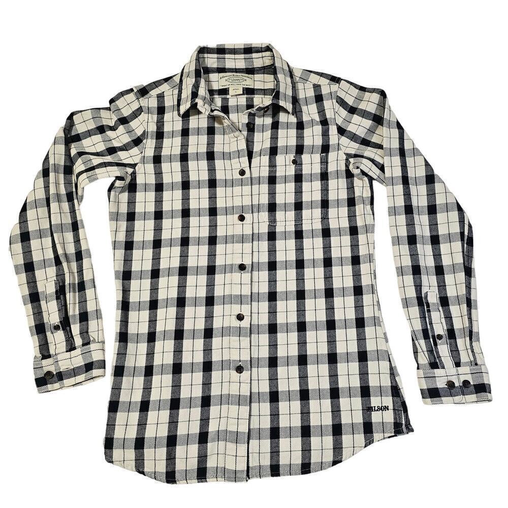 Filson Off White Dark‎ Gray Sz S. Plaid cotton thick fabric collar shirt. Active